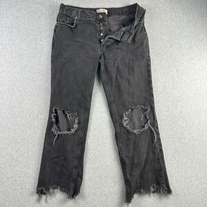 Free People Jeans Womens 27 We The Free Black Distressed Button Fly Straight